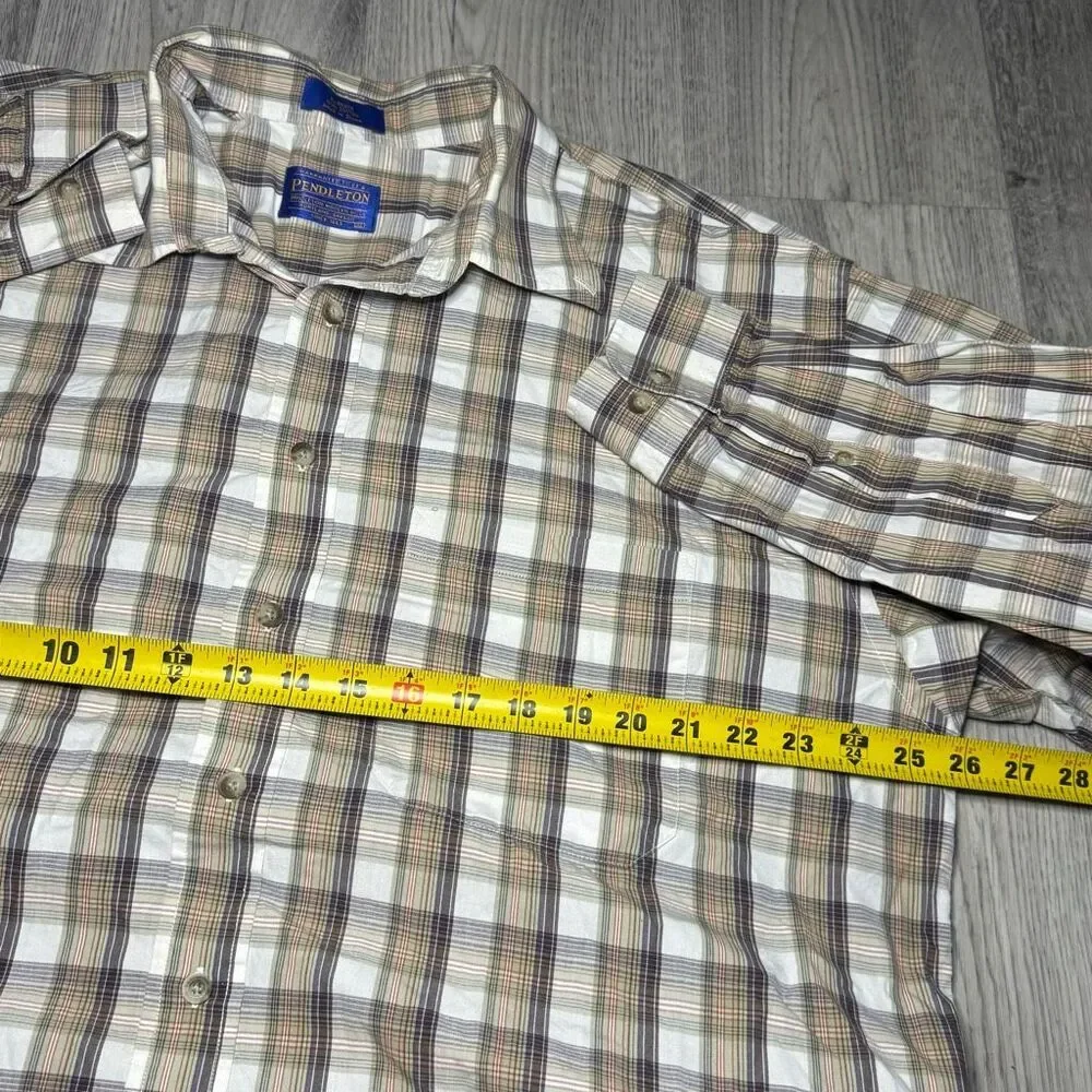 Pendleton Shirt Mens XL Brown Tan Plaid Long Sleeve Button Down Casual